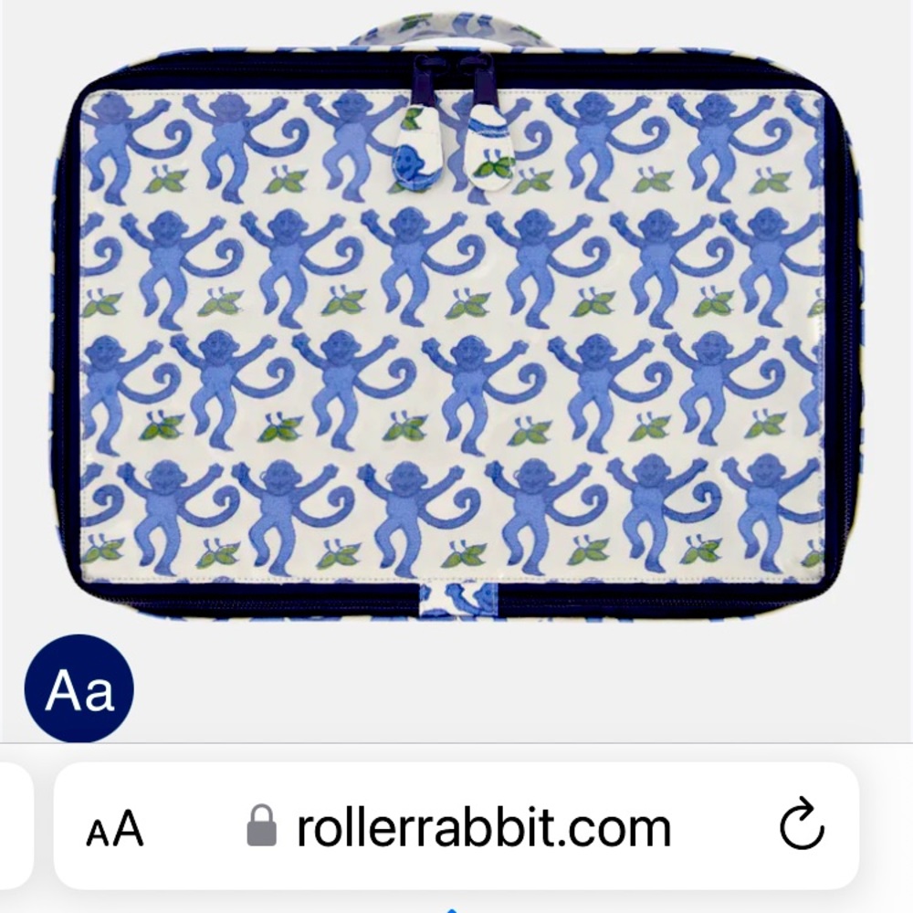 NWT Roller Rabbit Blue Monkey Suitcase Bag